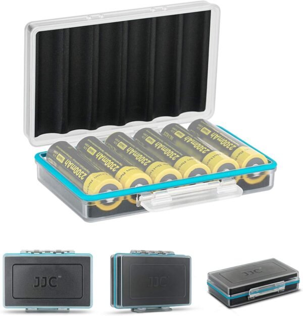 JJC 18650 Battery Case, Shockproof & Water-resistant Battery Storage Holder for 6 x 18650 Battery, PC Shell Easy to Carry
